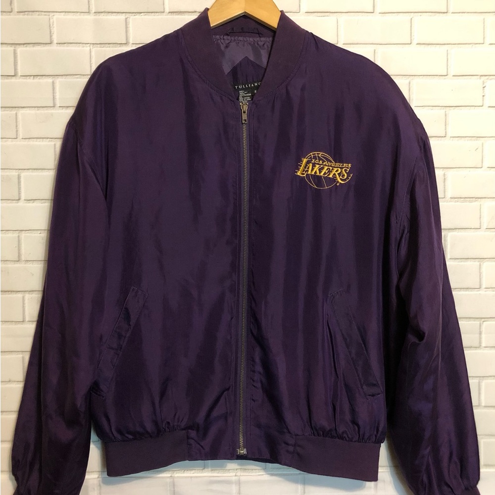 Los Angeles Lakers Purple Gold 100% Silk Tulliano NBA Basketball Zip Jacket S - Picture 16 of 16